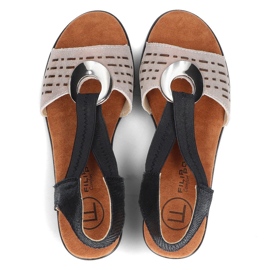Sandale ajurate Filippo DS2308/22 Bk Go din piele, negru si auriu de aur 5