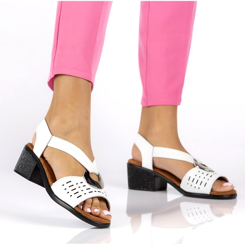 Sandale deschise din piele cu Filippo DS2308/22 Decor alb 1