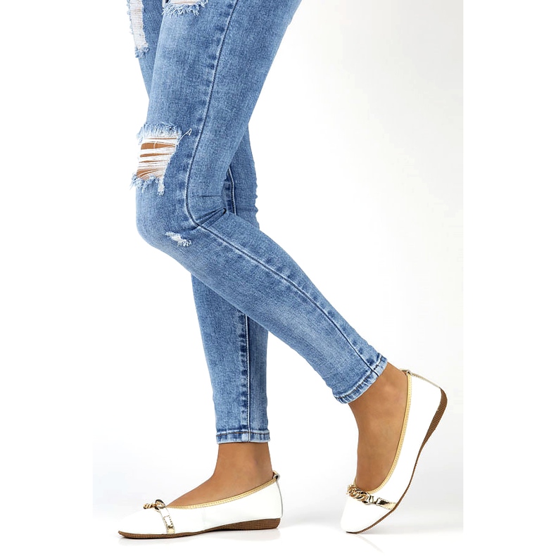 Balerini din piele cu lant Filippo DP3709/22 alb 3