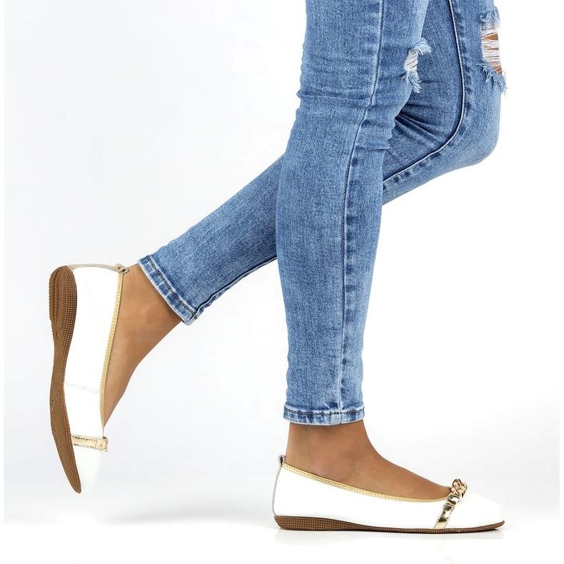 Balerini din piele cu lant Filippo DP3709/22 alb 5