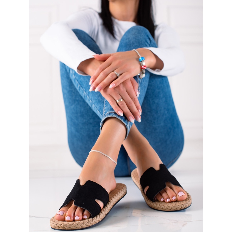 Papuci cu talpă de paie negru 1