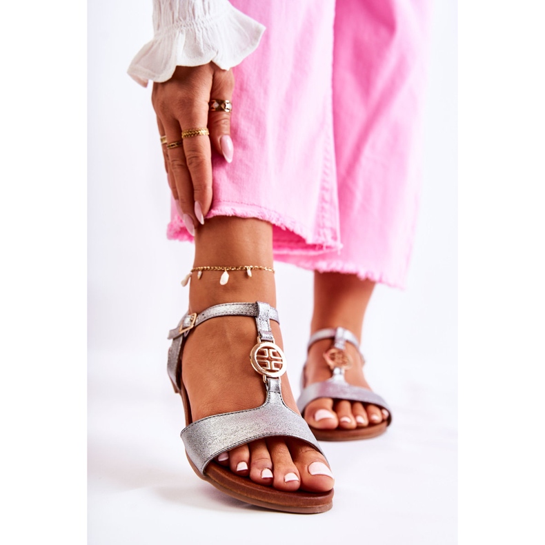 S.Barski Sandale de damă ușoare cu cataramă argintiu închis Carida 1