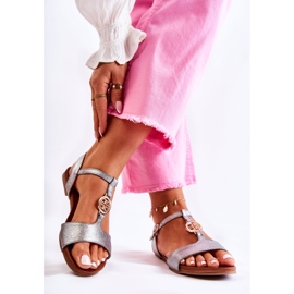 S.Barski Sandale de damă ușoare cu cataramă argintiu închis Carida 2