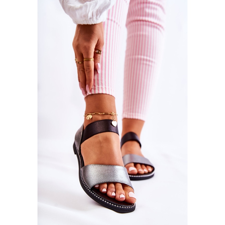 S.Barski Sandale Clasice Cu Capse Argintiu Inchis Shelly negru 1