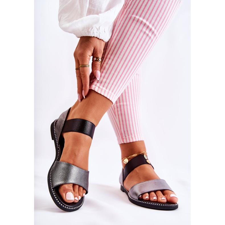 S.Barski Sandale Clasice Cu Capse Argintiu Inchis Shelly negru 2