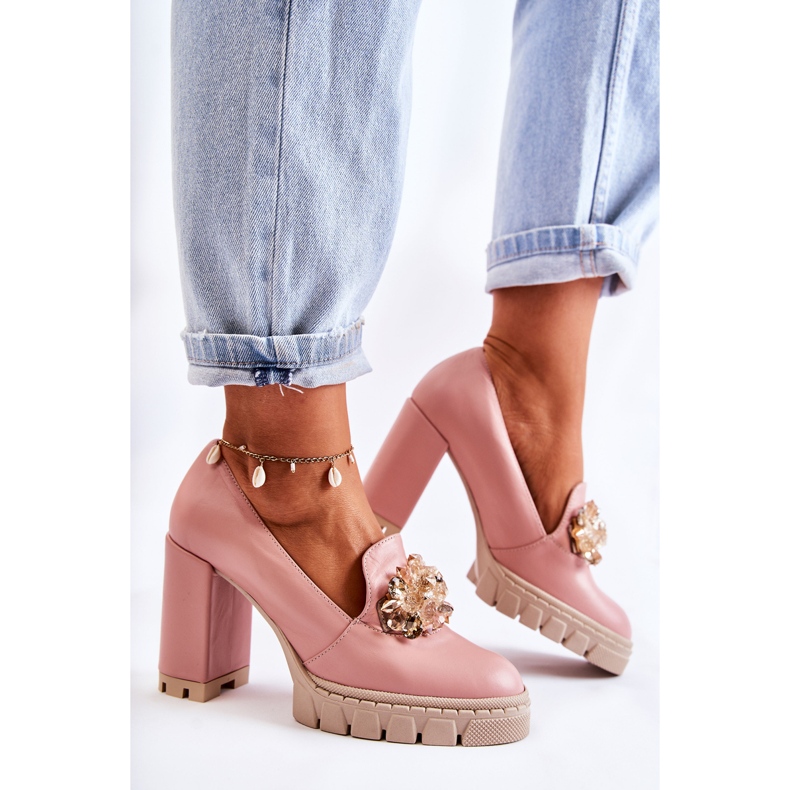 PA2 Pompe Elegante Cu Caterină Roz-Bej Uni Ornamentale 2