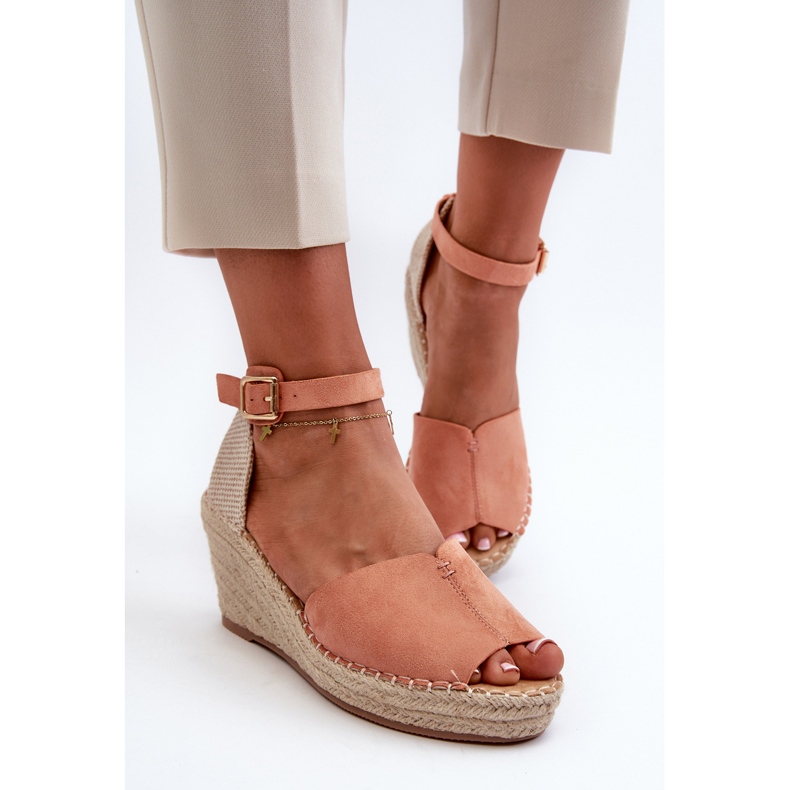 Sandale cu pană pentru femei confortabile Dellia roz deschis 2