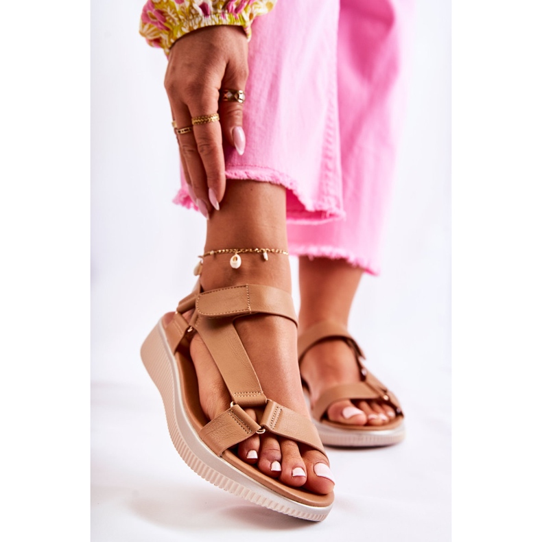 PE1 Sandale Damă Cu Velcro Camel Clarisse maro 1