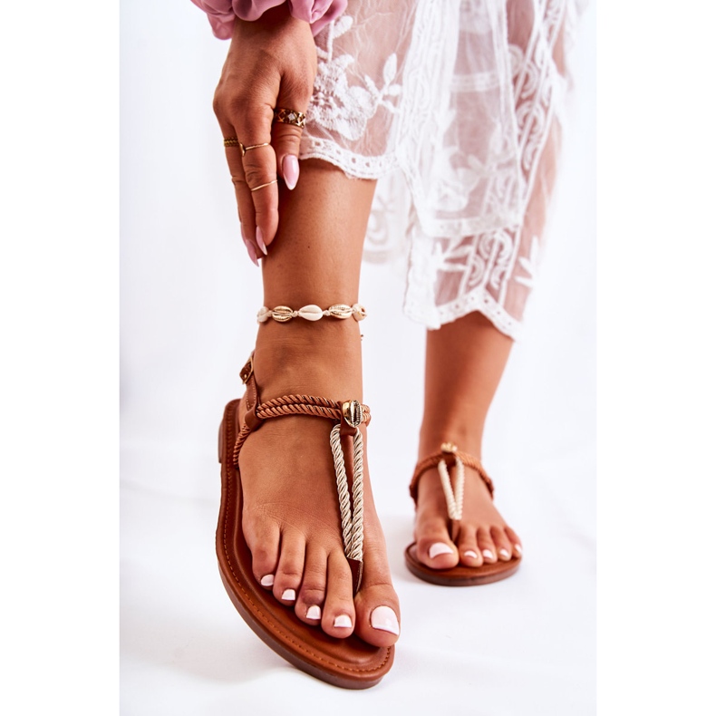 FL1 Sandale de damă Flip-flops Cu O Shell Brown Candell maro 1