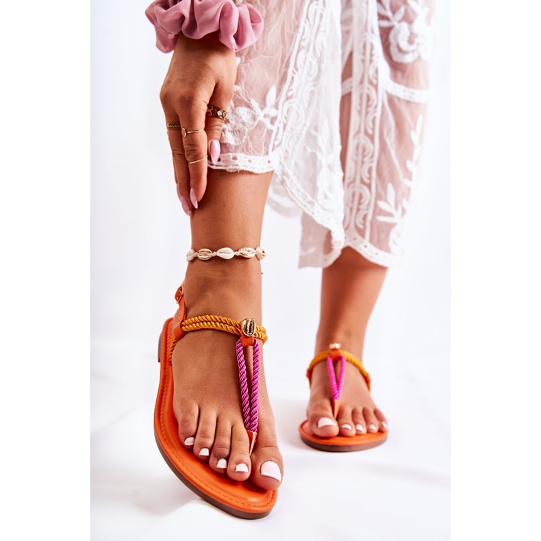 FL1 Sandale De Damă Flip Flops Cu O Shell Orange Candell portocale 1