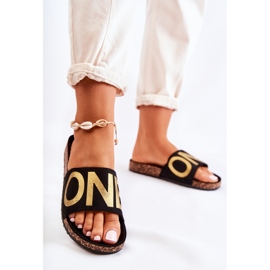 PE1 Papuci Clasici Slip-On Cu Inscripție Bahari Negru și Auriu 1