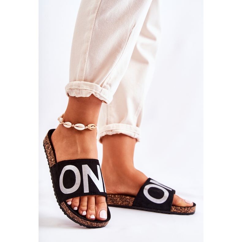 PE1 Papuci Clasici Slip-On Cu Inscripție Bahari Negru și Argintiu 1