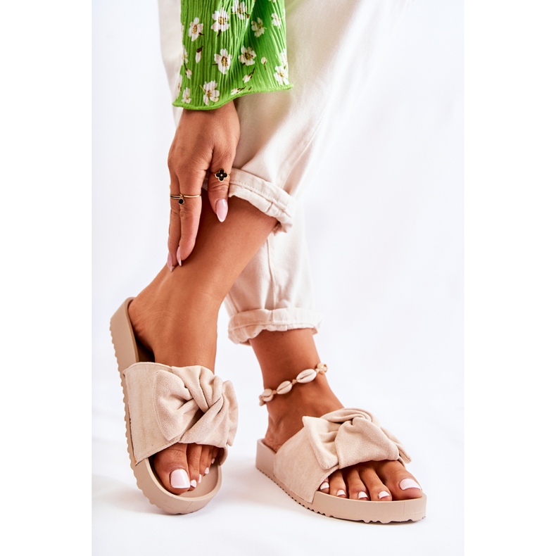 PE1 Papuci clasici din piele intoarsa cu fundita Bej Hayle 2