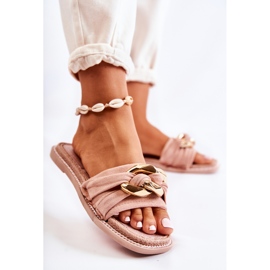 FK1 Papuci din piele intoarsa cu lant decorativ Louie roz 2