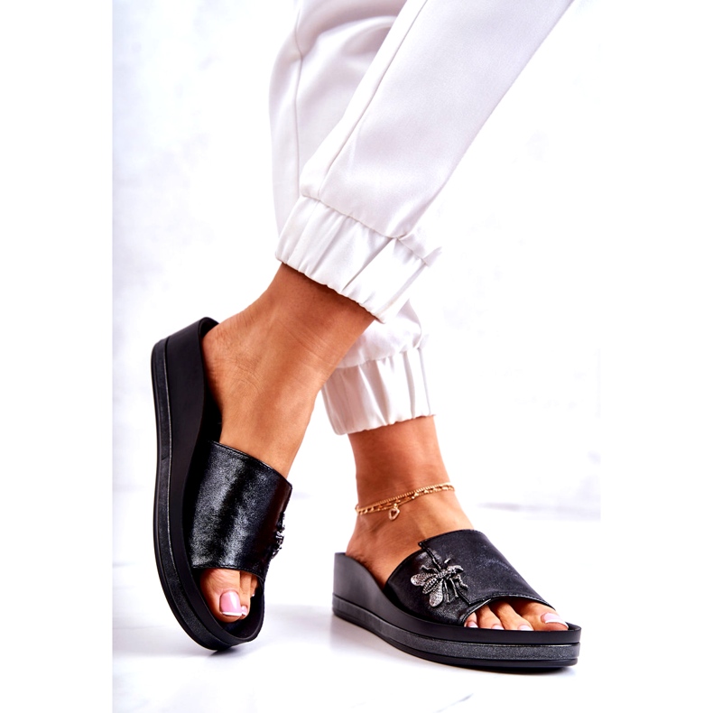 Vinceza Papuci de damă la modă, cu decor Holle negru 2