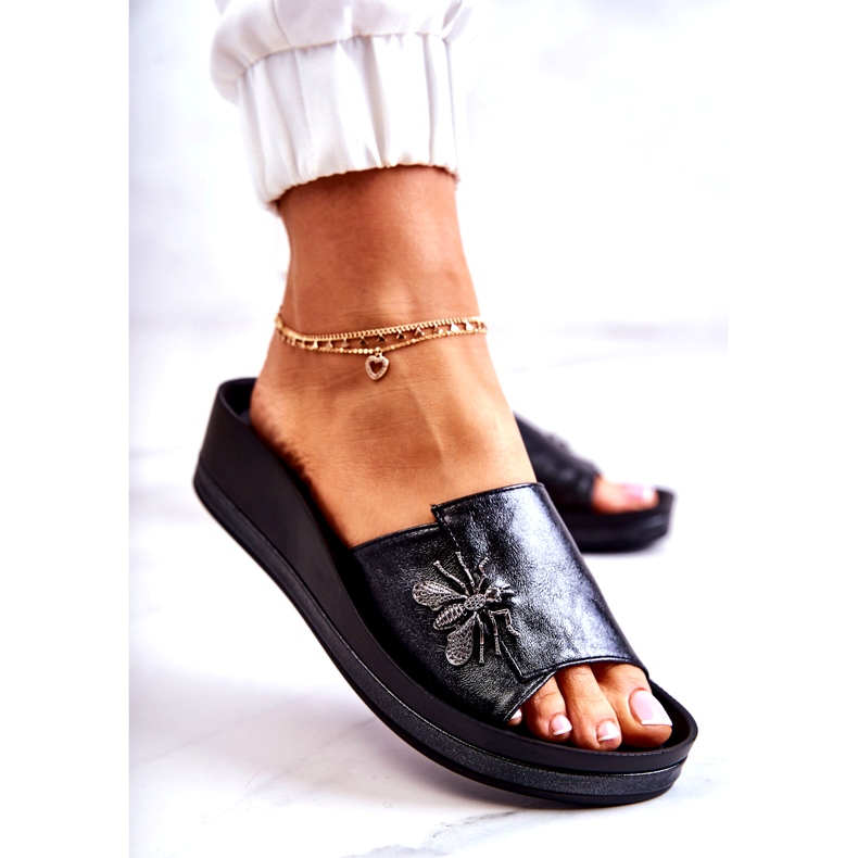Vinceza Papuci de damă la modă, cu decor Holle negru 3
