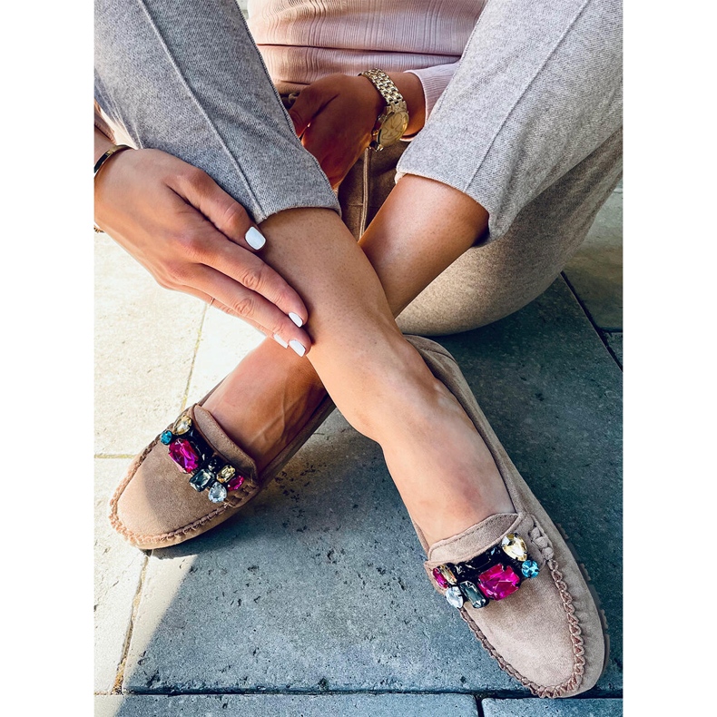 Mocasini cu pietre Megara Khaki bej 2