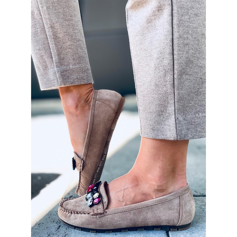 Mocasini cu pietre Megara Khaki bej 1