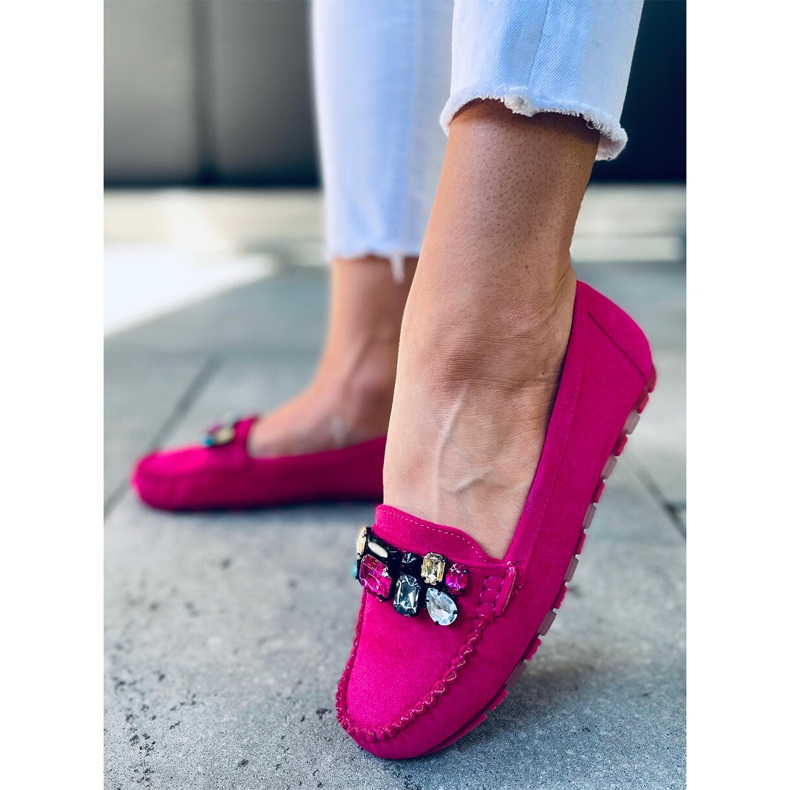 Mocasini cu pietre Megara Fuchsia roz 1