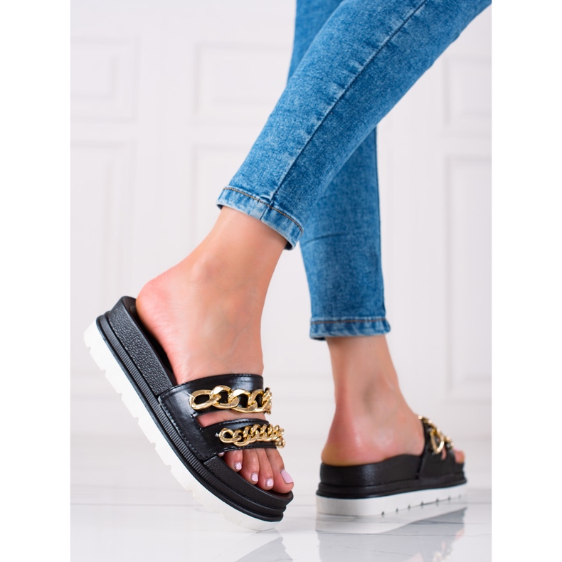 WELLSPRING Papuci de modă cu lanțuri negru 1