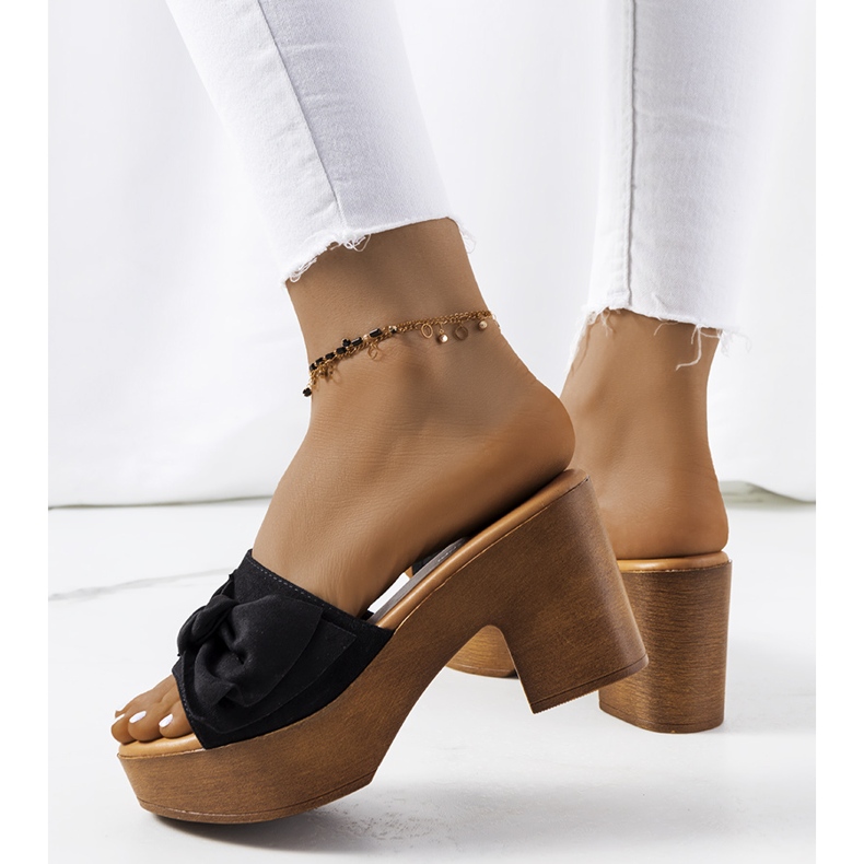 Papuci Sarthe negri cu toc înalt negru 1 Papuci Sarthe negri cu toc înalt negru 1