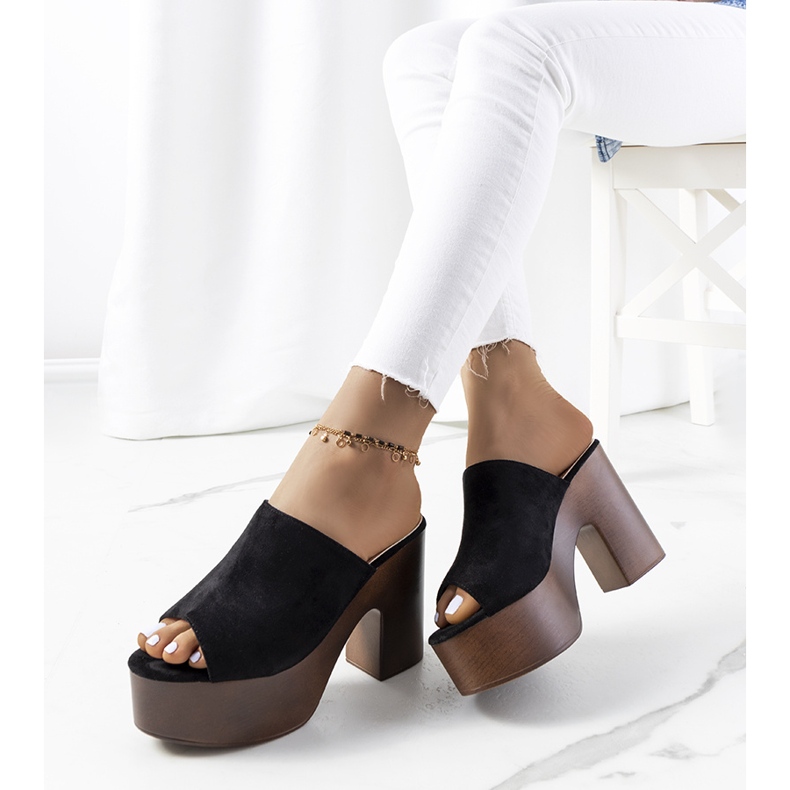 Papuci negri pe platforma Klaren negru 1