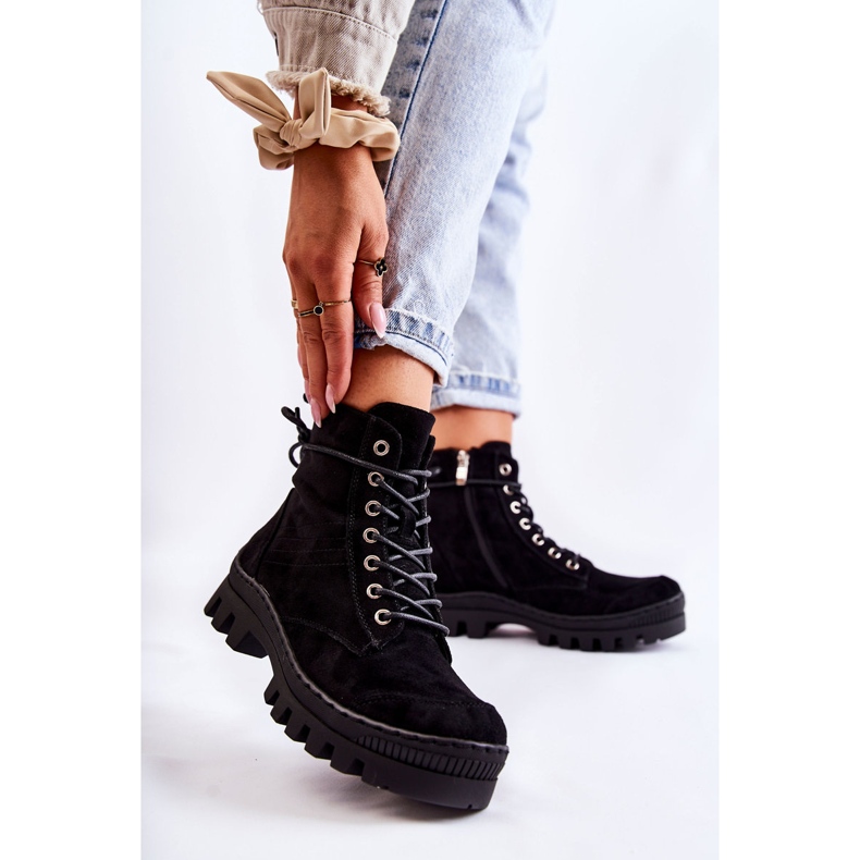 S.Barski Capcane din piele intoarsa neagra cu cusaturi negru 1