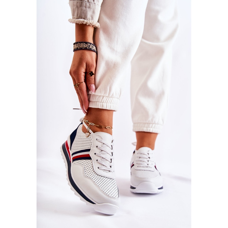 PE1 Pantofi sport de damă din piele albă și bleumarin Jane albastru marin 1