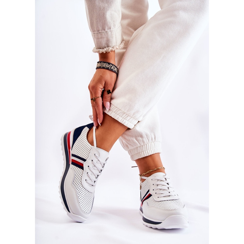 PE1 Pantofi sport de damă din piele albă și bleumarin Jane albastru marin 2