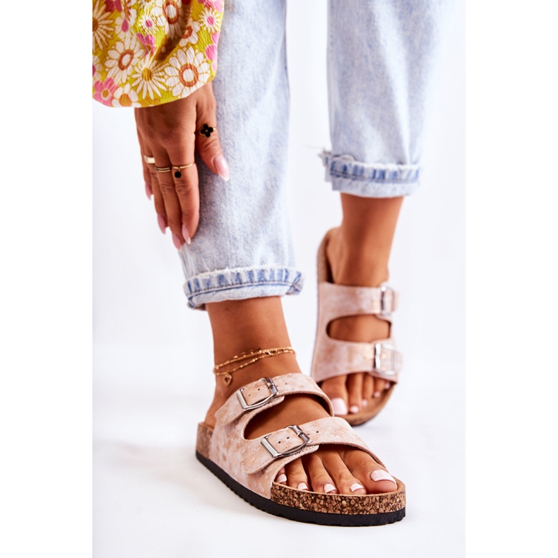 PE1 Papuci De Damă Pe Plută Cu Catarame Rose Gold Vivio roz 2