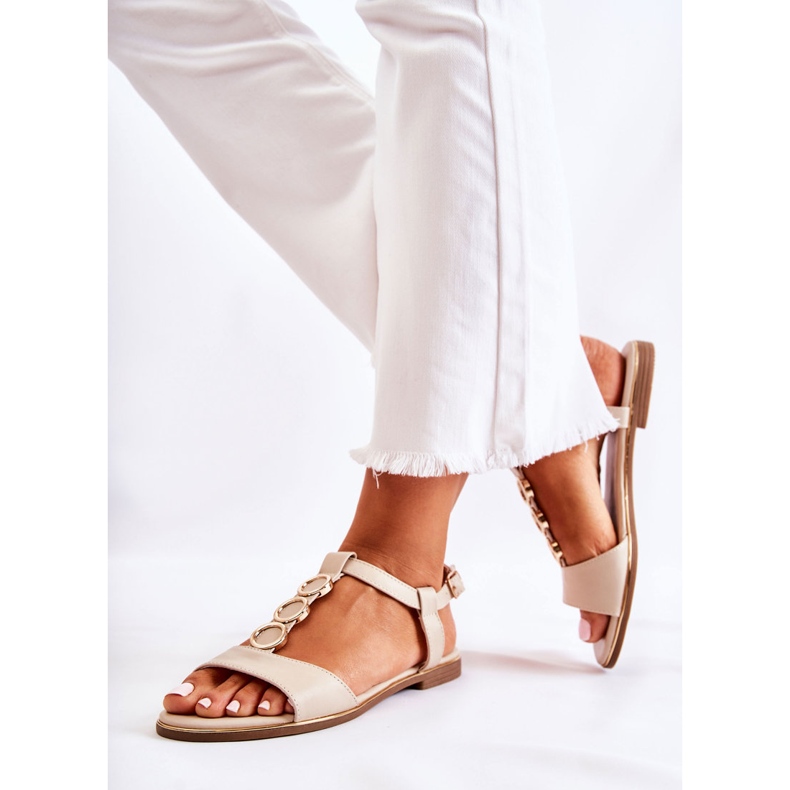 PE1 Sandale Clasice Dama Cu Curea Decorativa Bej Terina 2