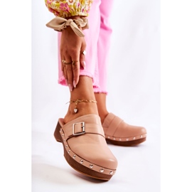 FS1 Papuci Damă Saboți Pe Toc Bej Ivette 1 FS1 Papuci Damă Saboți Pe Toc Bej Ivette 1