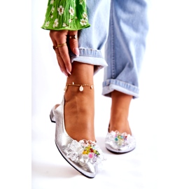 PA2 Balerini De Piele Pe Tocuri Inalte Cu Ornament Argintiu Elena 1