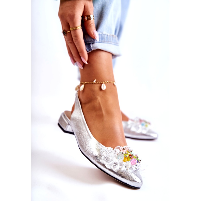 PA2 Balerini De Piele Pe Tocuri Inalte Cu Ornament Argintiu Elena 2