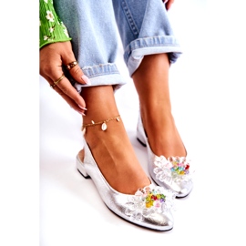 PA2 Balerini De Piele Pe Tocuri Inalte Cu Ornament Argintiu Elena 4