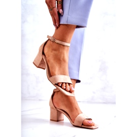 Vinceza Sandale de piele intoarsa la moda pe toc inalt, bej 2