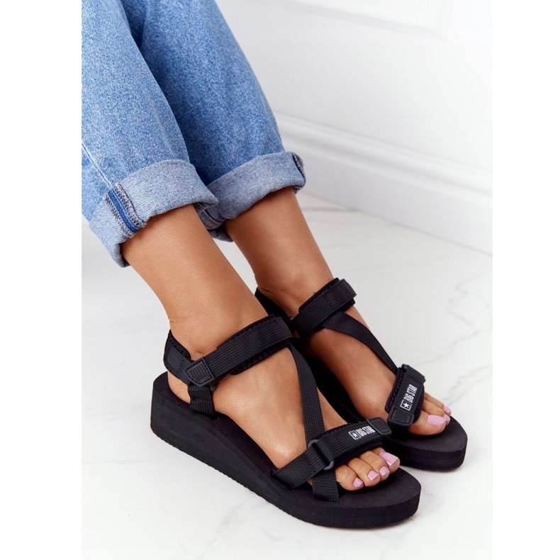 Sandale pentru spumă pentru femei pe Wedge Big Star FF274A349 Negru 5