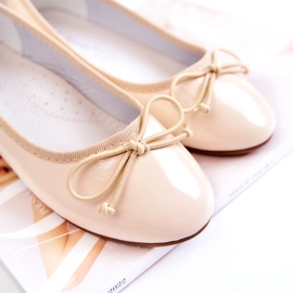 S.Barski Balerini copii din piele lacuta cu fundita, bej 2