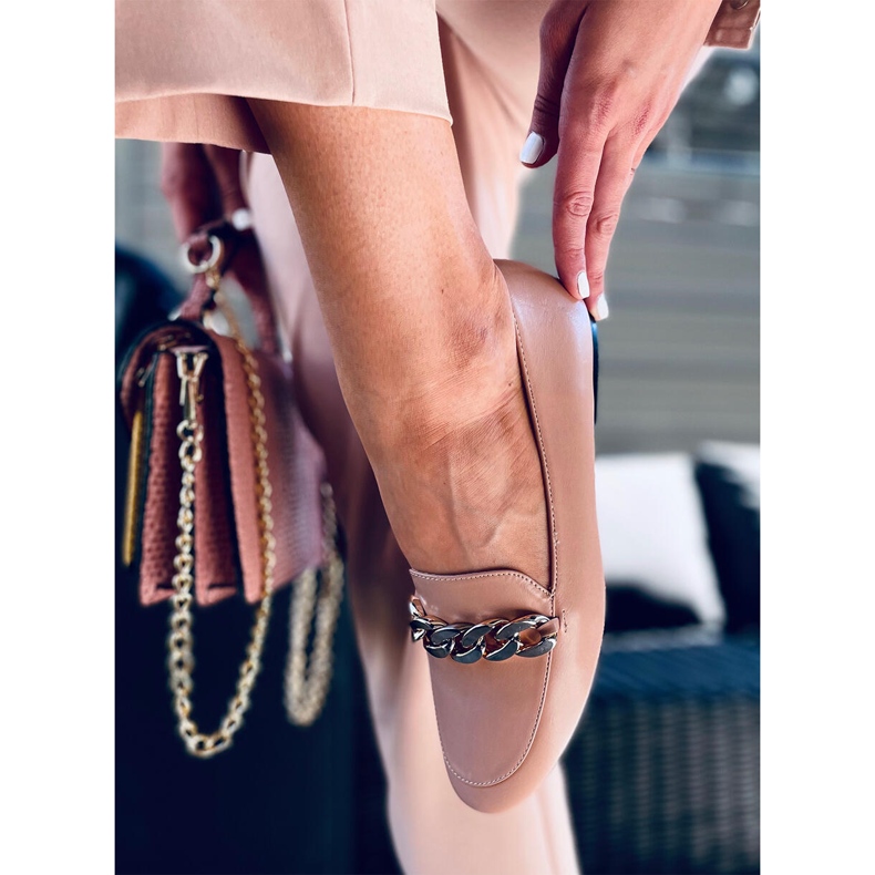 Mocasini cu lant nudi Addison bej 2