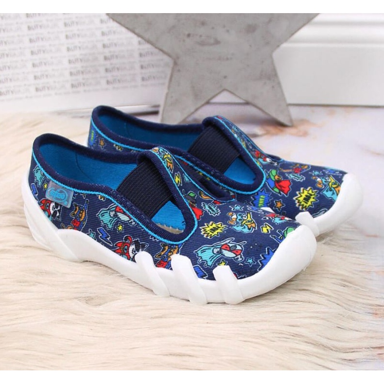 Papuci pentru gradinita pe benzi de cauciuc, bleumarin Jr. Befado albastru marin 2