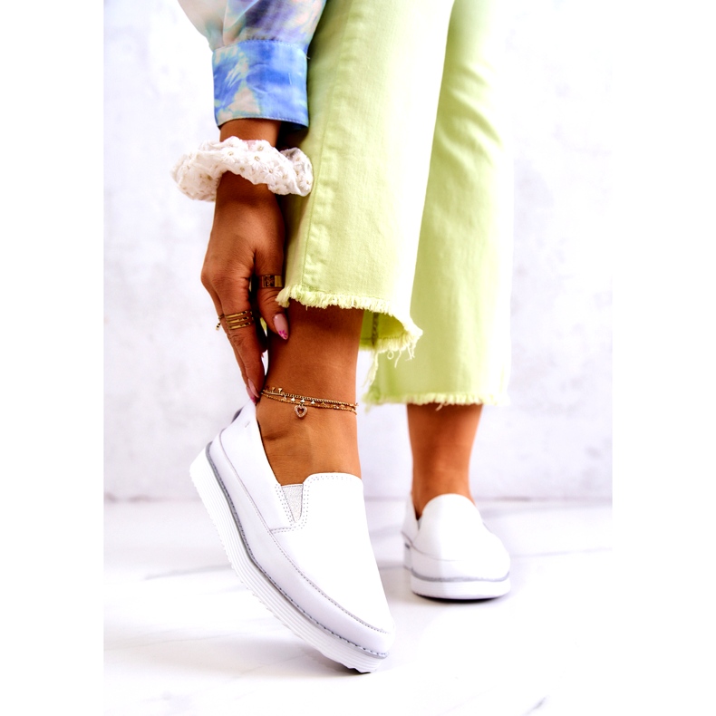 Pantofi de damă din piele Slip-On S.Barski alb 1