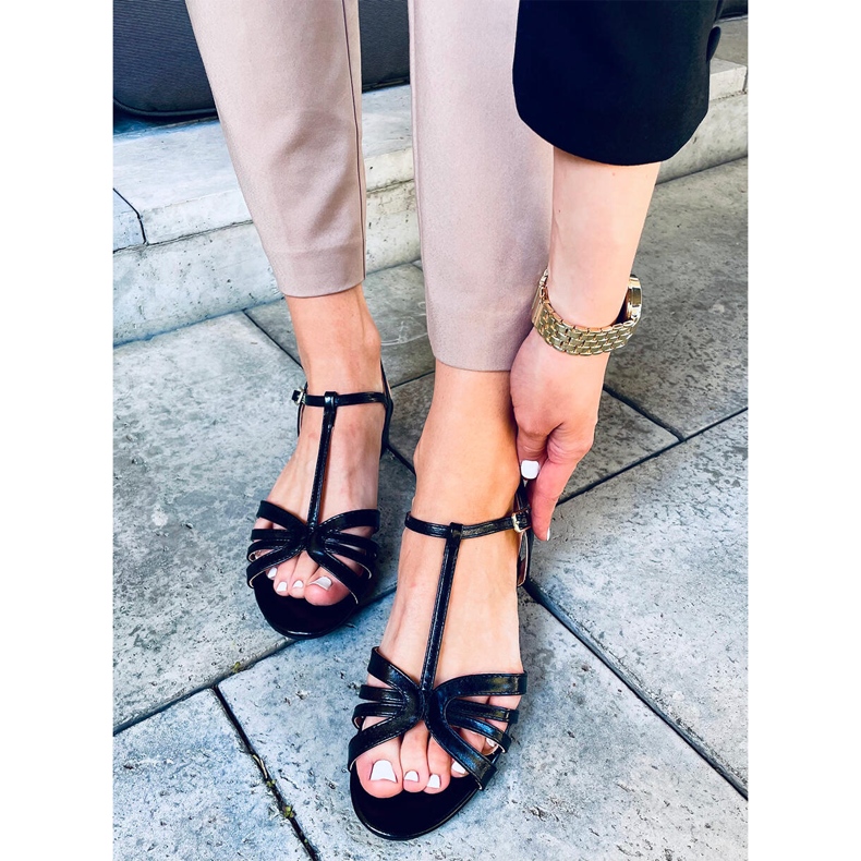 Sandale Sparkle Black cu toc mic negru 1