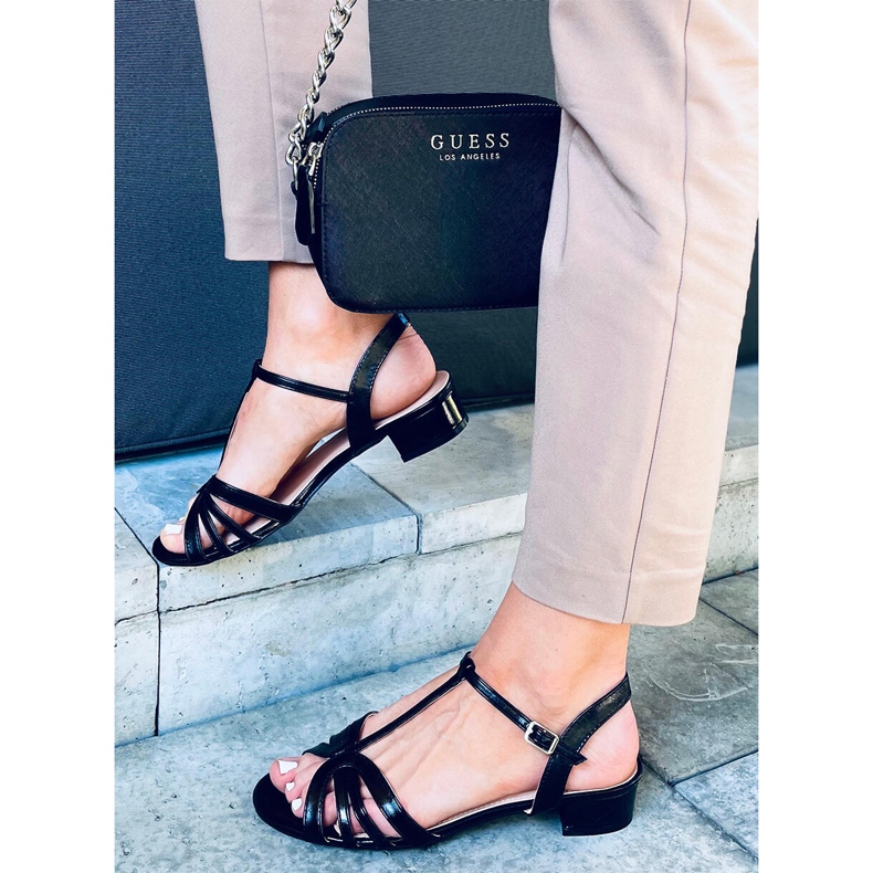 Sandale Sparkle Black cu toc mic negru 2