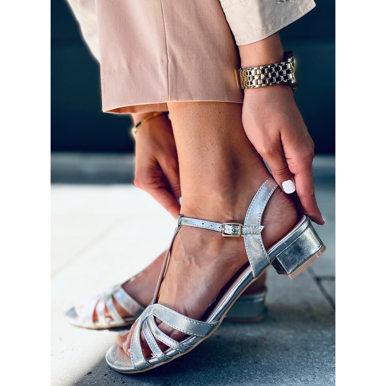 Sandale cu toc mic Sparkle Silver argint 2