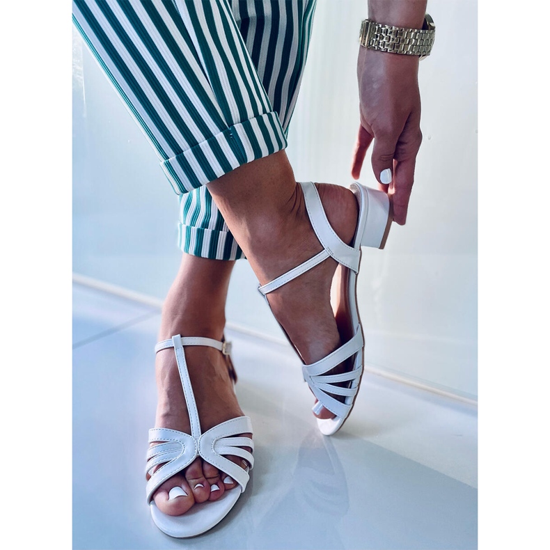 Sandale Sparkle White cu toc mic alb 2