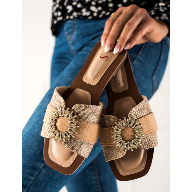 Seastar Papuci cu un decor din zirconiu cubic bej 2