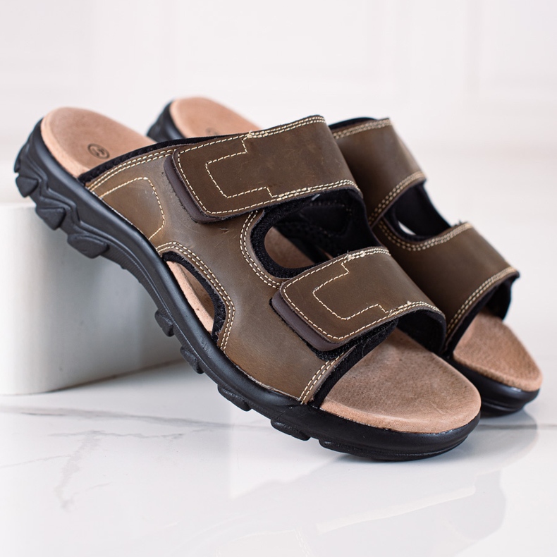 DK Papuci de piele pentru bărbați maro 1 DK Papuci de piele pentru bărbați maro 1