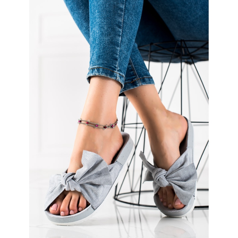 SHELOVET Papuci la modă cu fundă gri 2