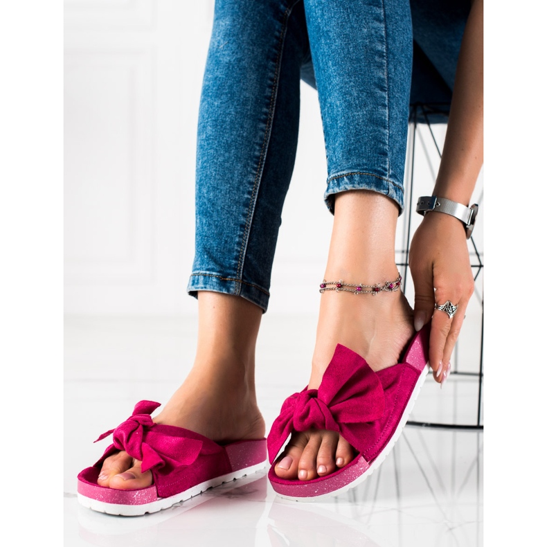 SHELOVET Papuci la modă cu arc roz 2 SHELOVET Papuci la modă cu arc roz 2