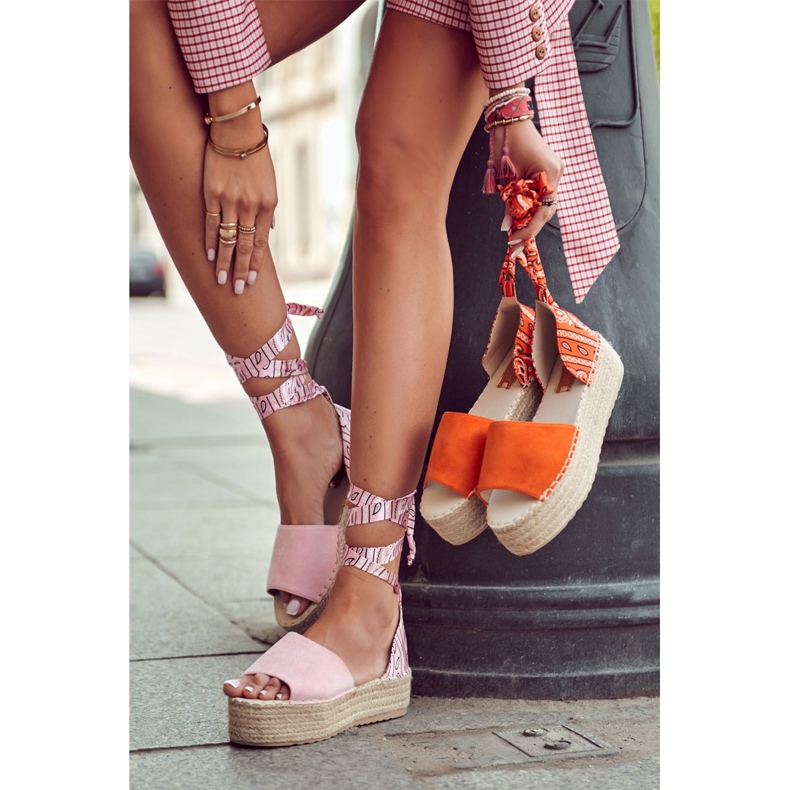 FB2 Sandale cu pană portocalie din piele intoarsa Livia portocale 1